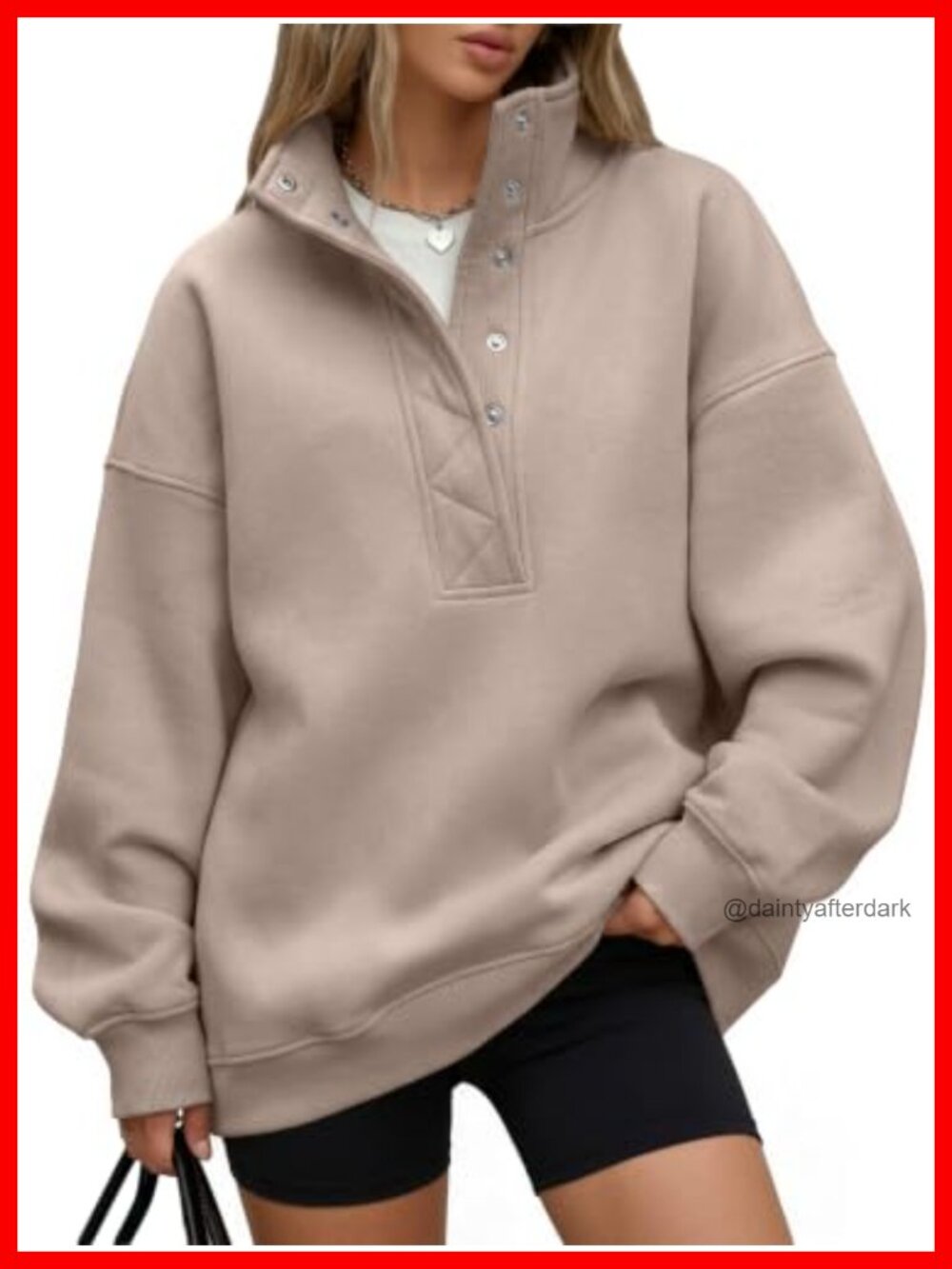 Women's Oversized Snap Button Henley Sweatshirt Pullover